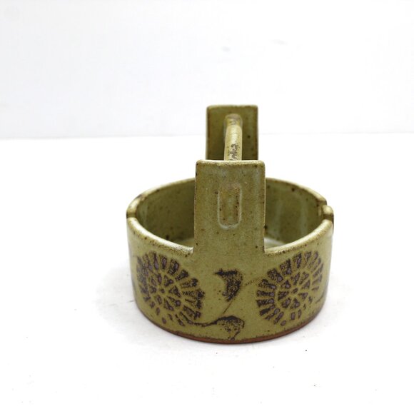 MCM Wishing Well Pottery Green Brown Floral Matte Glazed Ashtray Vintage - Picture 2 of 6